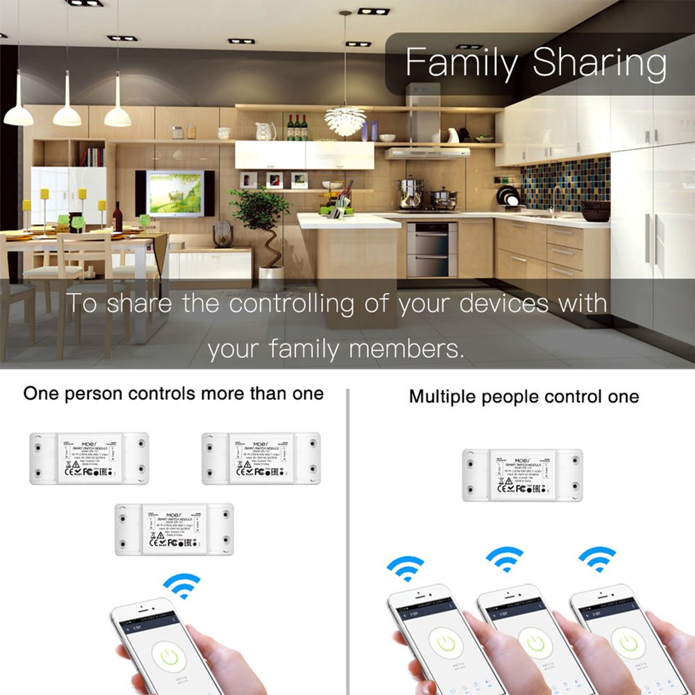 MeanWell Interruttore WIFI 10A WIFI 2.4G TUYA, Smart Life 10A AC 90-250V 50/60HZ 2200W