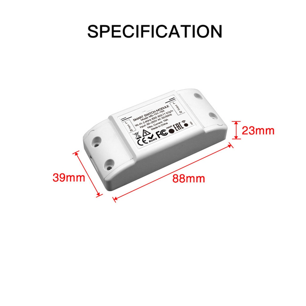 MeanWell Interruttore WIFI 16A WIFI 2.4G TUYA, Smart Life 16A AC 90-250V 50/60HZ 3500W-SH101