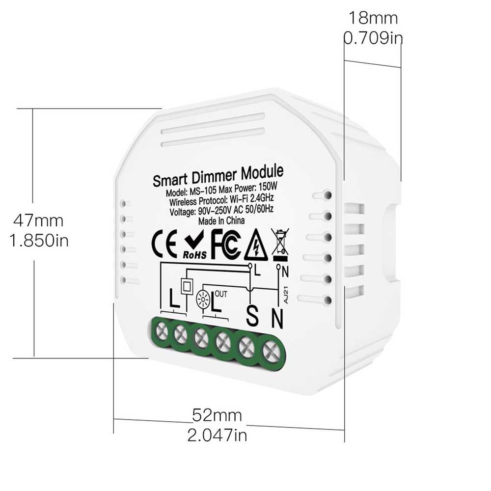 MeanWell Interruttore WIFI Triac Dimmer WIFI 2.4G TUYA, Smart Life 1A AC 90-250V 50/60HZ 150W-SH105