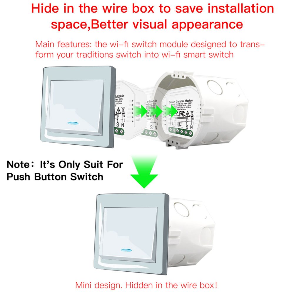 MeanWell Interruttore WIFI Triac Dimmer WIFI 2.4G TUYA, Smart Life 1A AC 90-250V 50/60HZ 150W-SH105