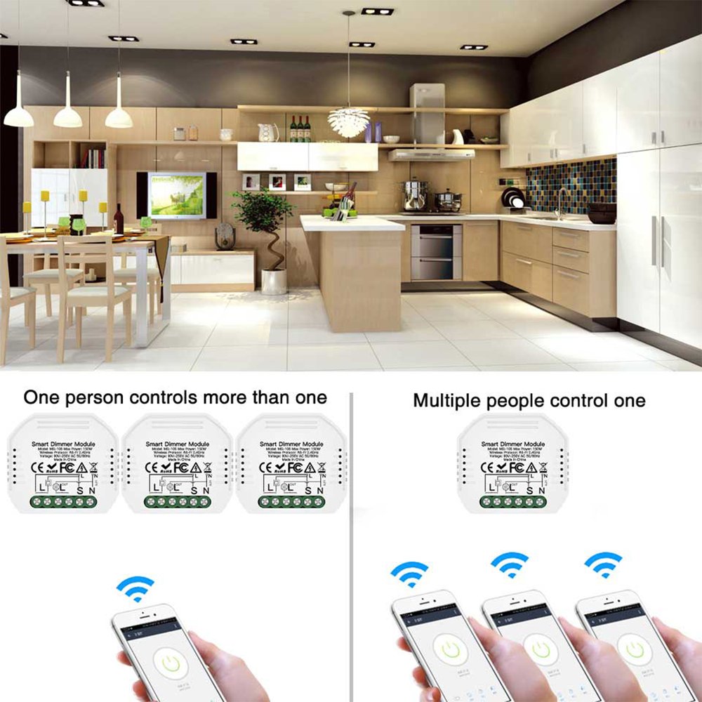 MeanWell Interruttore WIFI Triac Dimmer WIFI 2.4G TUYA, Smart Life 1A AC 90-250V 50/60HZ 150W-SH105