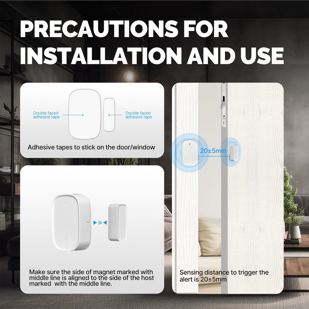 MeanWell Mini Sensore Magnetico ZigBee Per Porta e Finestra Protocollo ZigBee 3.0 TUYA, Smart Life  3V Con Pile CR2032-SHZ3429