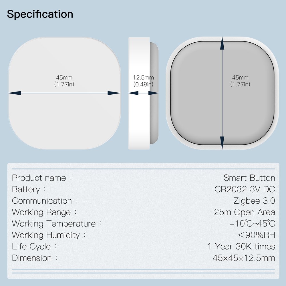 MeanWell Telecomando Interruttore ZigBee Magnetico Slim Quadrata Protocollo ZigBee 3.0 TUYA, Smart Life  3V Con Pile CR2032-SHZ3544