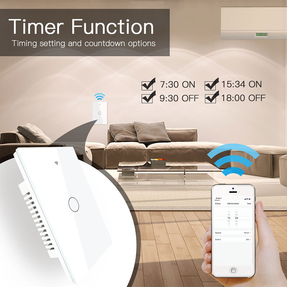 MeanWell Interruttore Da Parete Touch WIFI 2.4G Matter 1 Tasto TUYA, Smart Life,Apple Home, Google Home, Alexa, SmartThings 10A AC 90-250V 50/60HZ Bianco 120X72X38mm IP20