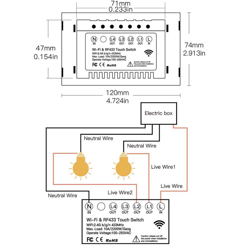 MeanWell Interruttore Da Parete Touch WIFI 2.4G Matter 1 Tasto TUYA, Smart Life,Apple Home, Google Home, Alexa, SmartThings 10A AC 90-250V 50/60HZ Bianco 120X72X38mm IP20