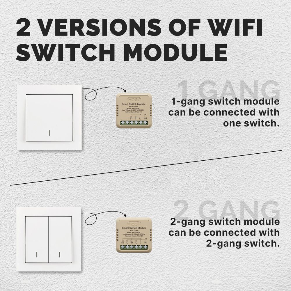 MeanWell Mini Interruttore WIFI 2.4G 2 Canali 10A TUYA, Smart Life 10A AC 90-250V 50/60HZ 2200W 40X40X18mm IP20