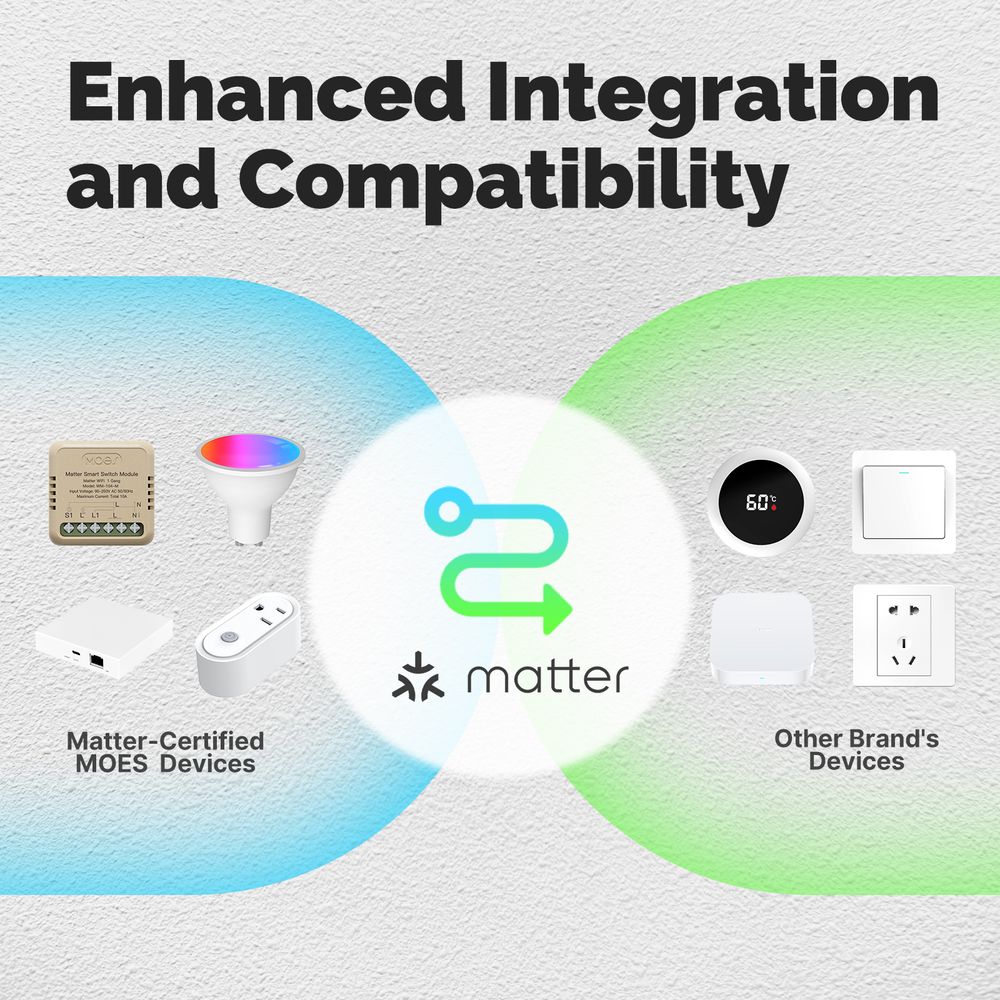 MeanWell Mini Interruttore Matter WiFi 2.4G, 10A TUYA, Compatibile Apple Home, Google Home, Alexa, SmartThings, 2200W, AC 90-250V 50/60Hz, 40x40x18mm, IP20