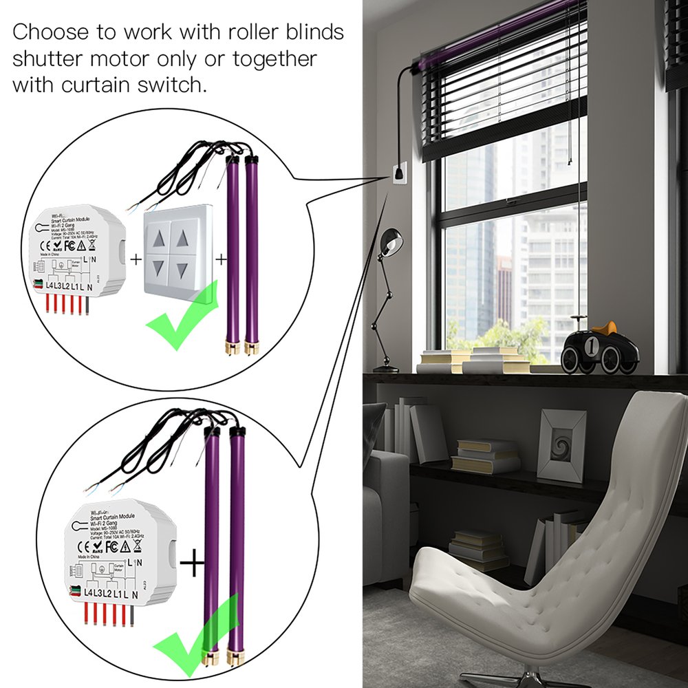 MeanWell Modulo Tapparelle WIFI 2.4G + BLE, 2 Canali, Bluetooth BLE Mesh, TUYA, Smart Life, 2A, AC 90-250V, 50/60HZ, 500W, 52X47X18mm, IP20