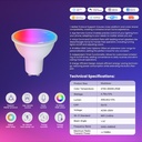 MeanWell Lampada Led Matter GU10, RGB+CW, Matter WIFI 2.4G, TUYA, Smart Life, Apple Home, Google Home, Alexa, SmartThings, AC 90-250V, 50/60HZ, 5W, 50X55mm, IP20, MU11005