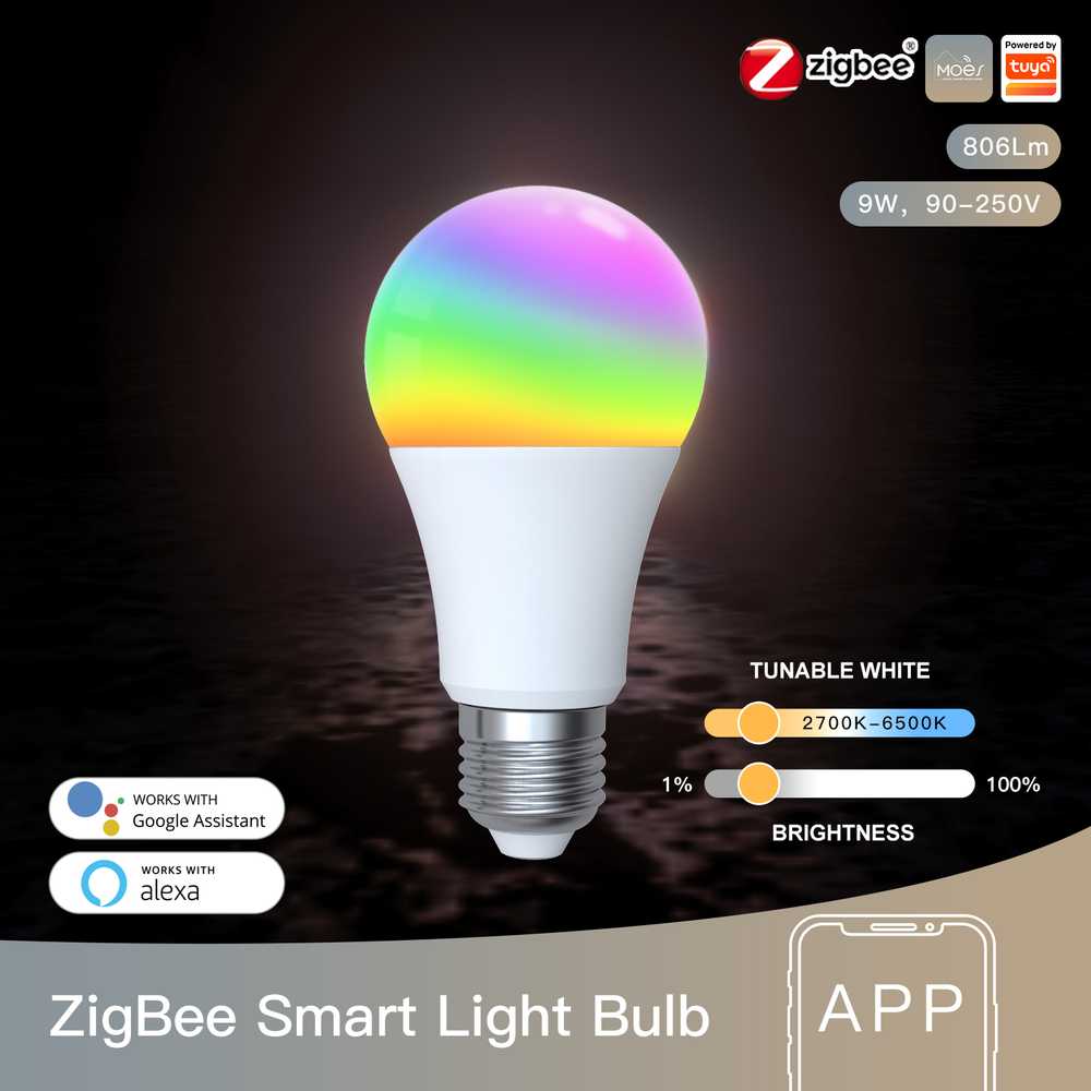 MeanWell Lampada Led E27, ZigBee 3.0, RGB+CW, TUYA, Smart Life, AC 90-250V, 50/60HZ, 9W, 60X117mm, IP20, SHZ62709