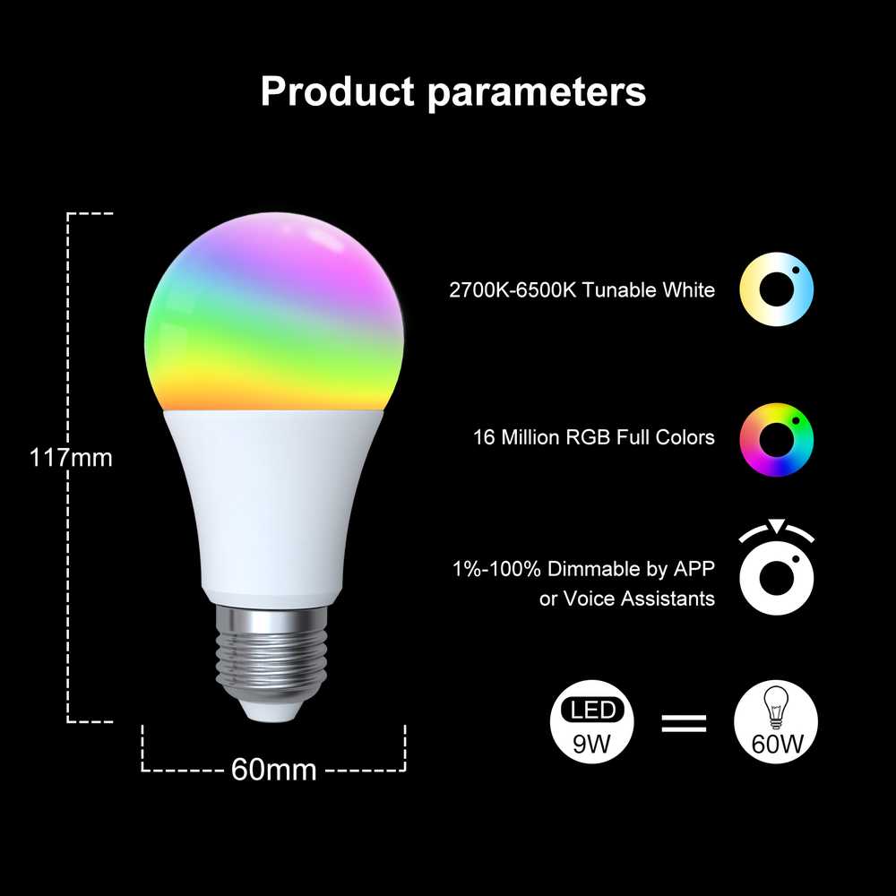 MeanWell Lampada Led E27, ZigBee 3.0, RGB+CW, TUYA, Smart Life, AC 90-250V, 50/60HZ, 9W, 60X117mm, IP20, SHZ62709