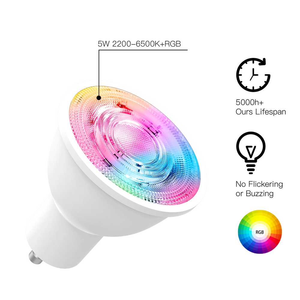 MeanWell Lampada Led GU10, ZigBee 3.0, RGB+CW, TUYA, Smart Life, AC 90-250V, 50/60HZ, 5W, 50X55mm, IP20, SHZ61005