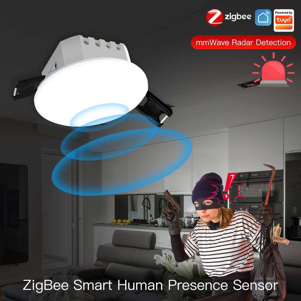 MeanWell Sensore Presenza Persone, ZigBee 3.0, TUYA, Smart Life AC 90-250V, 50/60HZ, 93X93X30mm, IP20, SHZ3434