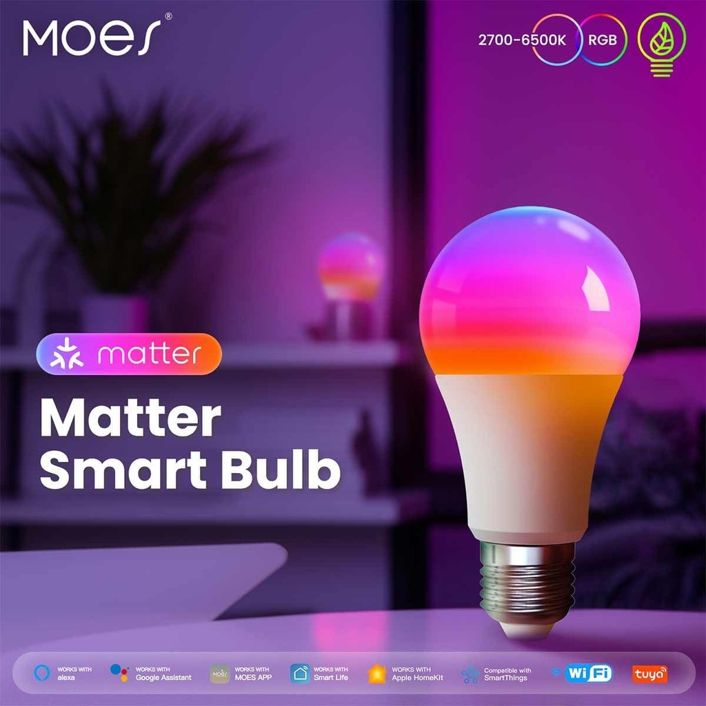 MeanWell Lampada Led Matter E27, RGB+CW, Matter WIFI 2.4G TUYA, Smart Life, Apple Home, Google Home, Alexa, SmartThings AC 90-250V, 50/60HZ, 9W, 60X117mm, IP20, MU12709