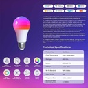 MeanWell Lampada Led Matter E27, RGB+CW, Matter WIFI 2.4G TUYA, Smart Life, Apple Home, Google Home, Alexa, SmartThings AC 90-250V, 50/60HZ, 9W, 60X117mm, IP20, MU12709