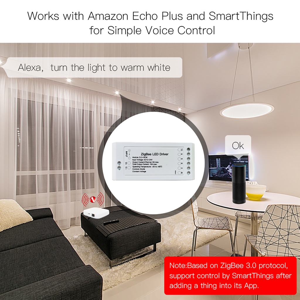 MeanWell Centralina Led Driver, 6A/Canali, ZigBee 3.0, RGB+CW, Max 12V e 24V, 15A, 2X100W, TUYA, Smart Life, 100X45X35mm, IP20