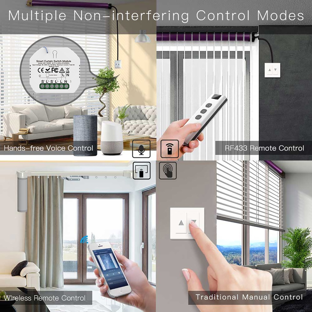 MeanWell Modulo Tapparelle WIFI 2.4G + RF 433MHz, TUYA, Smart Life, 2A, AC 90-250V, 50/60HZ, 500W, 52X47X18mm, IP20, SH108WR SH108