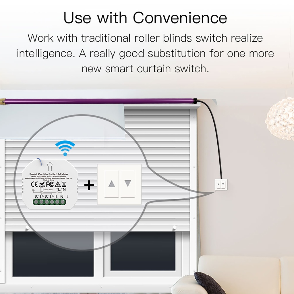 MeanWell Modulo Tapparelle WIFI 2.4G + RF 433MHz, TUYA, Smart Life, 2A, AC 90-250V, 50/60HZ, 500W, 52X47X18mm, IP20, SH108WR SH108