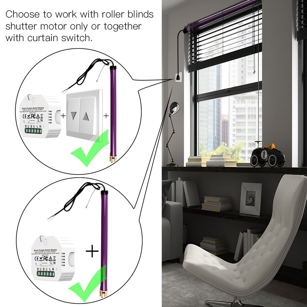 MeanWell Modulo Tapparelle WIFI 2.4G + RF 433MHz, TUYA, Smart Life, 2A, AC 90-250V, 50/60HZ, 500W, 52X47X18mm, IP20, SH108WR SH108