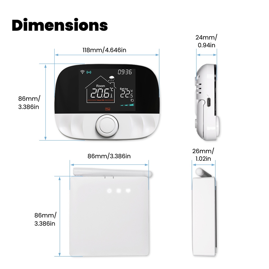 MeanWell Termostato WIFI + RF Protocollo WIFI 2.4G + RF 433MHZ TUYA, Smart Life Riscaldamento Caldaia a Gas,Riscaldamento Pavimento Con Acqua 5A 95-240V 50/60Hz IP20