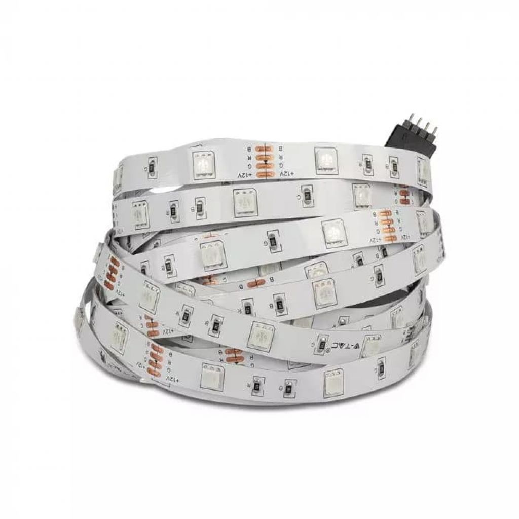 V-TAC Kit Strip LED SMD5050 4,8W/m 30 LED/m RGB 2x5metri con Telecomando e Alimentatore SKU-2630