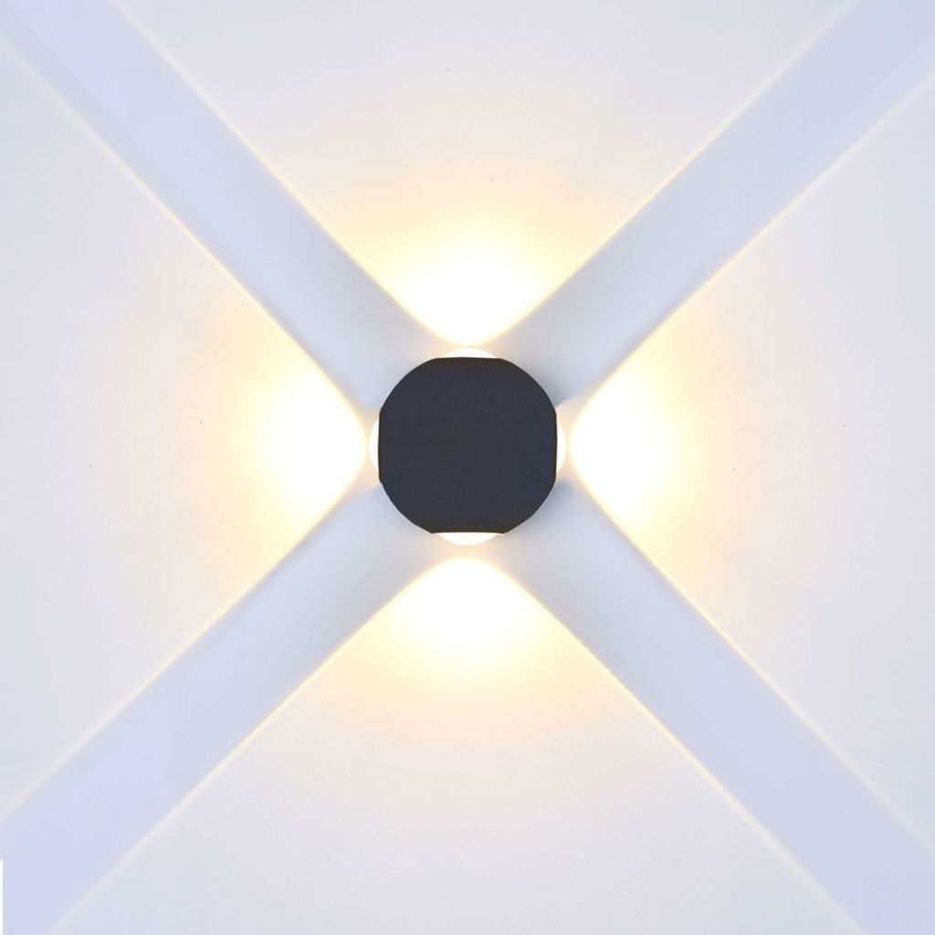 Applique Lampada LED da Muro Palla Sferica 4X1W 4000K Carcassa Nera Illuminazione 4 Lati IP65 SKU-8554