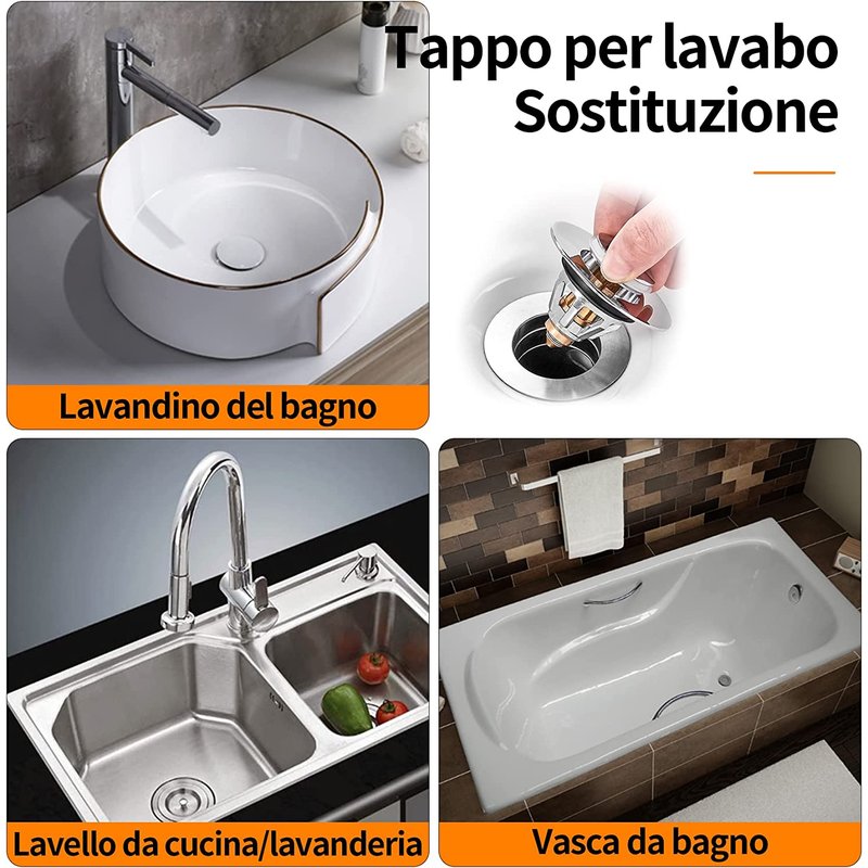 Tappo Lavandino Bagno Pop Up Per Fori 34-42mm