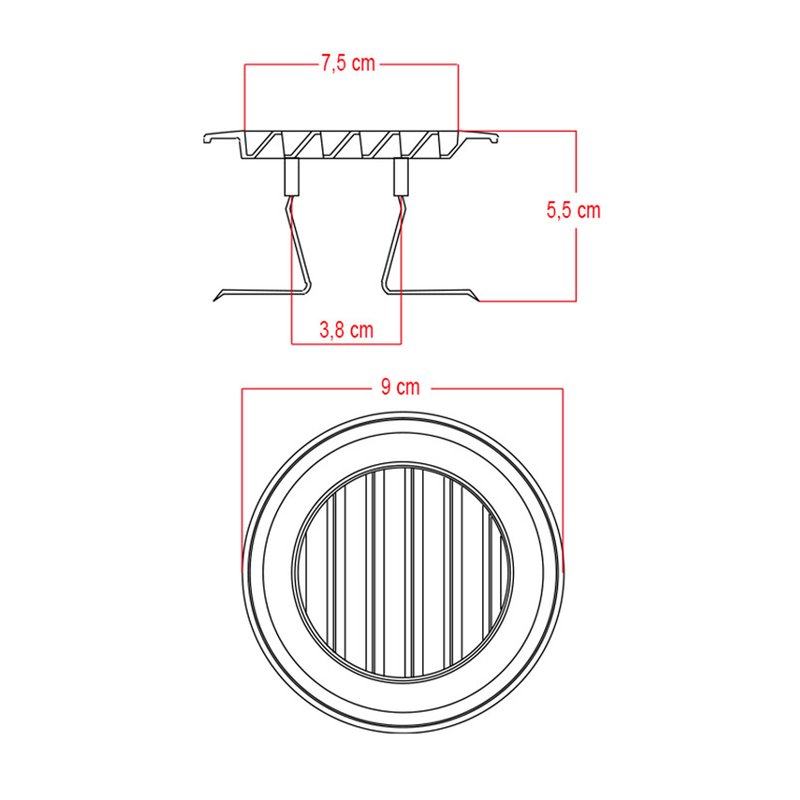 Griglia di Ventilazione Rotonda Con Molla D90mm Foro Regolabile 55-85mm Made In Italy