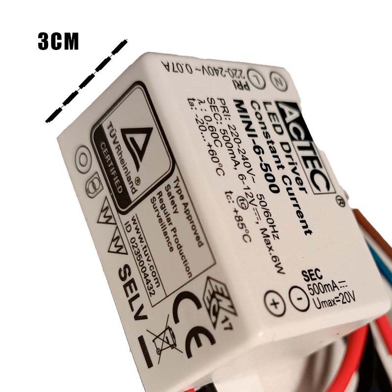 Mini Led Driver IP65 Corrente Costante 500mA 6V-12VDC 6W 48X38X21mm