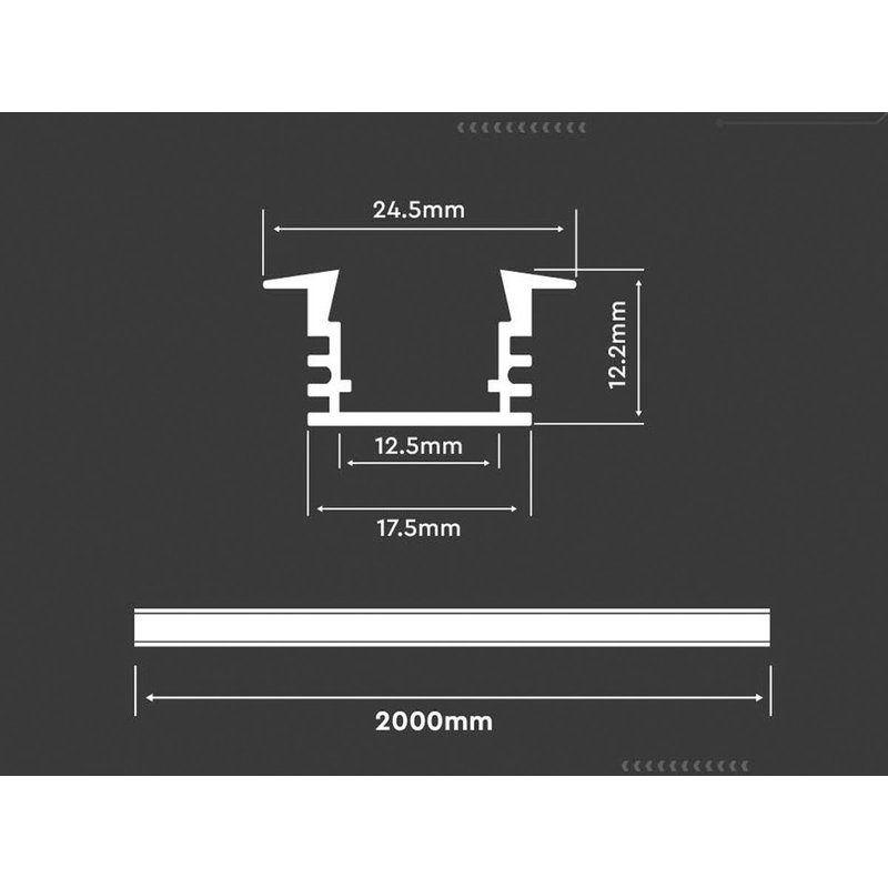 Profilo Alluminio Da Incasso Alta Profonda 24,5X12,2mm Completo Di Copertura Satinata Tappi Gancio 2 Metri SKU-3357