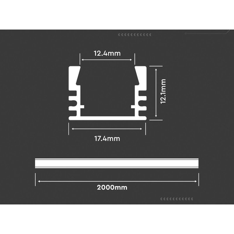 Profilo Alluminio Alta Profonda 17,4X12,1mm Completo Di Copertura Satinata Tappi Gancio 2 Metri SKU-3358