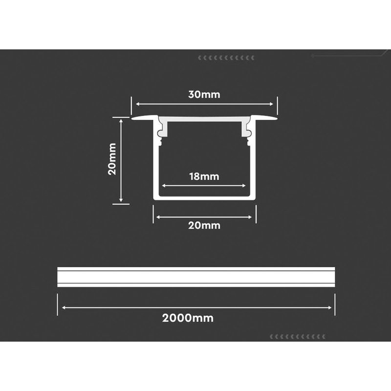 Profilo Alluminio Da Incasso Larga Alta 31X20mm Per Striscia Led 20mm Completo Di Copertura Satinata Tappi Gancio 2 Metri SKU-3372