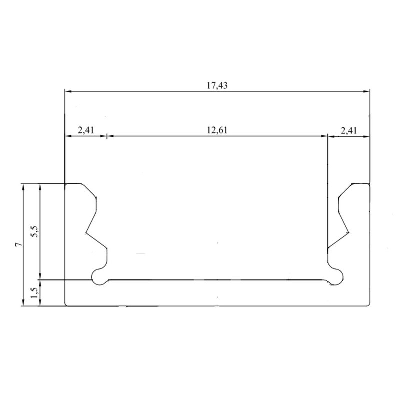 2 Metri Profilo Barra Alluminio Anodizzato Standard 17,4X7mm Interno 12mm