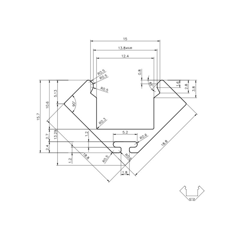 2 Metri Profilo Barra Alluminio Angolare Pesante 18X18mm Interno 12mm