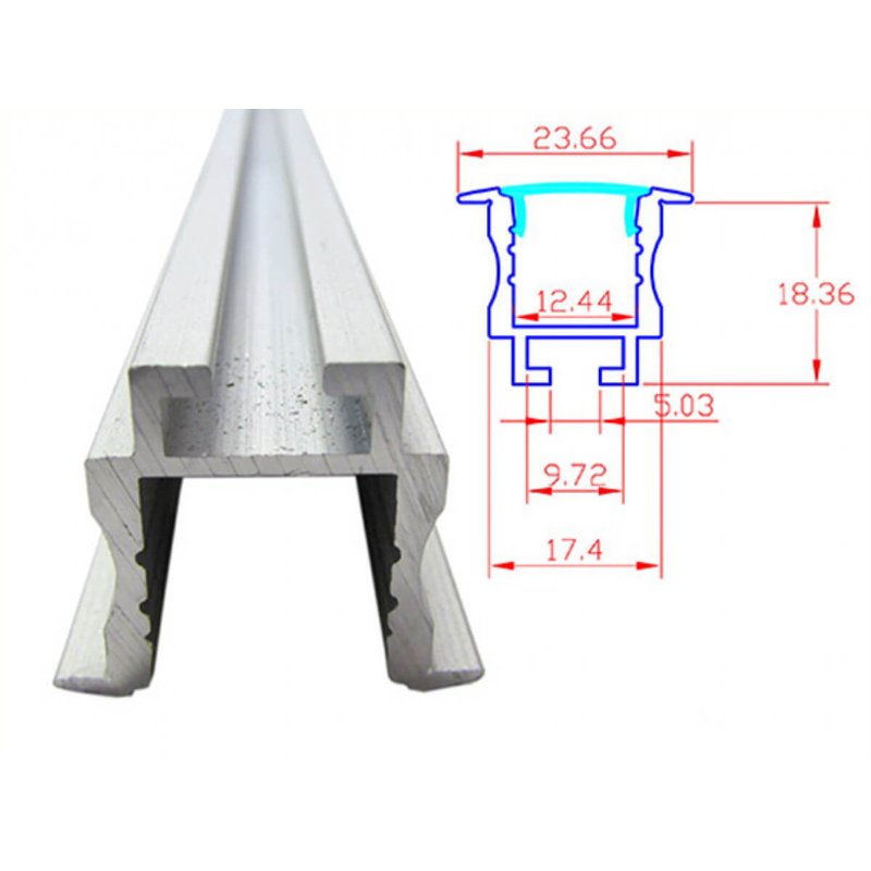 2 Metri Profilo Barra Alluminio Da Incasso Con Molla Alto e Profondo 24X20mm Interno 12mm
