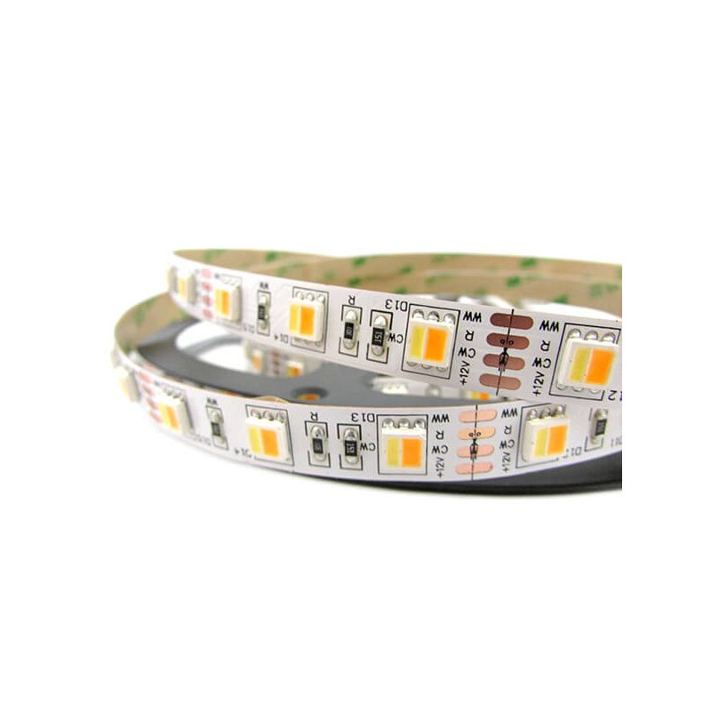 Bobina Striscia Strip Led CCT 300 SMD 5050 WWR 12V Bianco Caldo Neutro Freddo Tutto In Uno Da 2700K A 10000K 5 Metri IP20