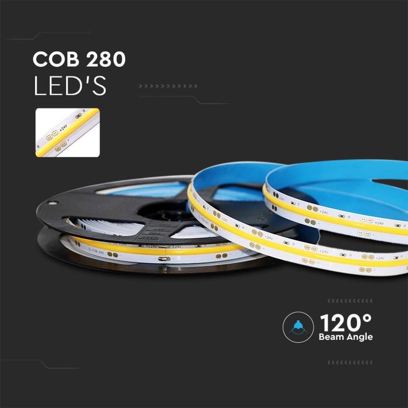 24V Striscia Led COB 3000K 10W/M 950LM/M IP20 5 Metri Larga 8mm SKU-212652