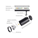 2 Kit Faro Led Da Binario Trifase 30W 4000LM Carcassa Nera 4000K Con Alimentatore Scomparsa CRI 90 UGR 19