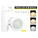 Faro Lampada Led A Binario 30W Mono Fase CCT CRI 90 Carcassa Bianca 2700K 4000K 6000K 3 In 1 Luce Stretta 24 Gradi