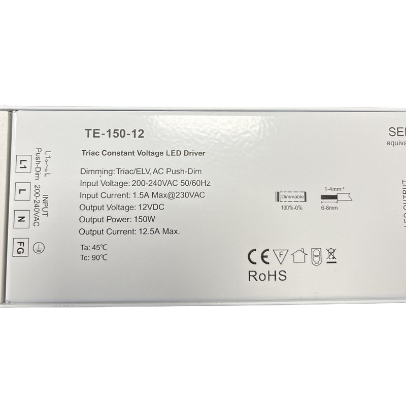 Alimentatore Dimmerabile CV 12V 150W Triac ELV Pulsante N.O. Varialuce Su 220V Per Striscia Led TE-150-12