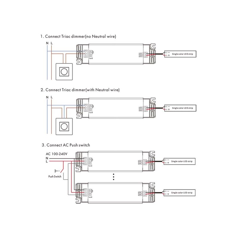 Alimentatore Dimmerabile CV 24V 40W Triac + Pulsante N.O. Varialuce Su 220V Per Striscia Led 24V TE-40-24