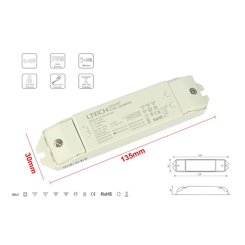 Led Driver CC 300mA DC 10-33V 10W Dimmerabile 0-10V 1-10V PWM