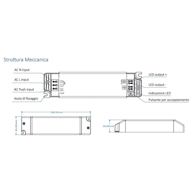 Alimentatore Dimmerabile CV 12V 40W Con Pulsante N.O. e Telecomando RF 2.4G Per Striscia Led 12V PB-40-12