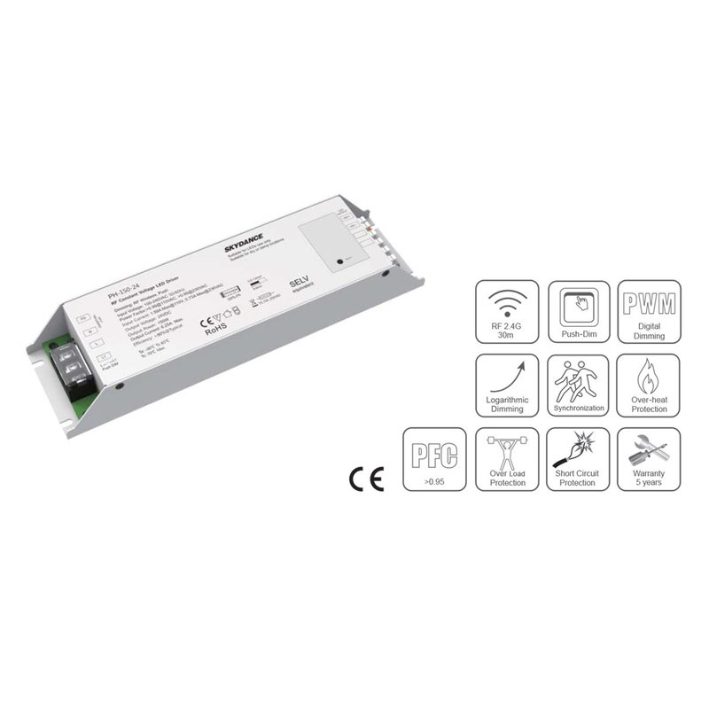 Alimentatore Dimmerabile CV 12V 150W Con Pulsante N.O. e Telecomando RF 2.4G Per Striscia Led 12V PH-150-12