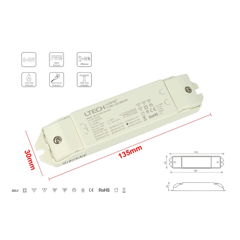 Led Driver CC 600mA 3-16V 10W Dimmerabile 0-10V 1-10V PWM