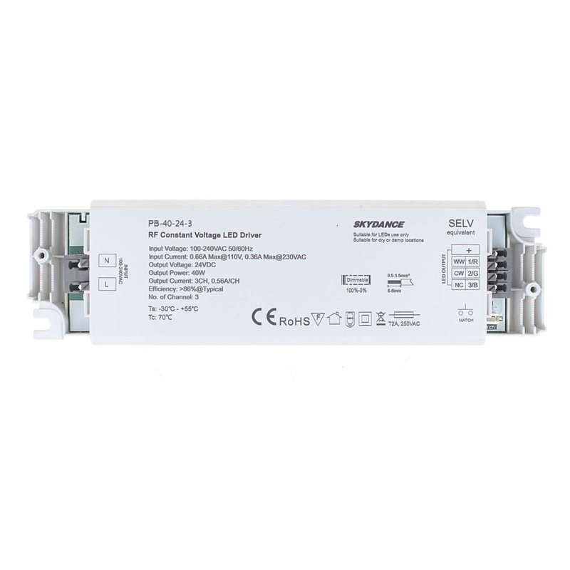 Alimentatore Dimmerabile CV 24V 40W 3 Canali Con Telecomando RF 2.4G Per Striscia Led 12V PB-40-24-3