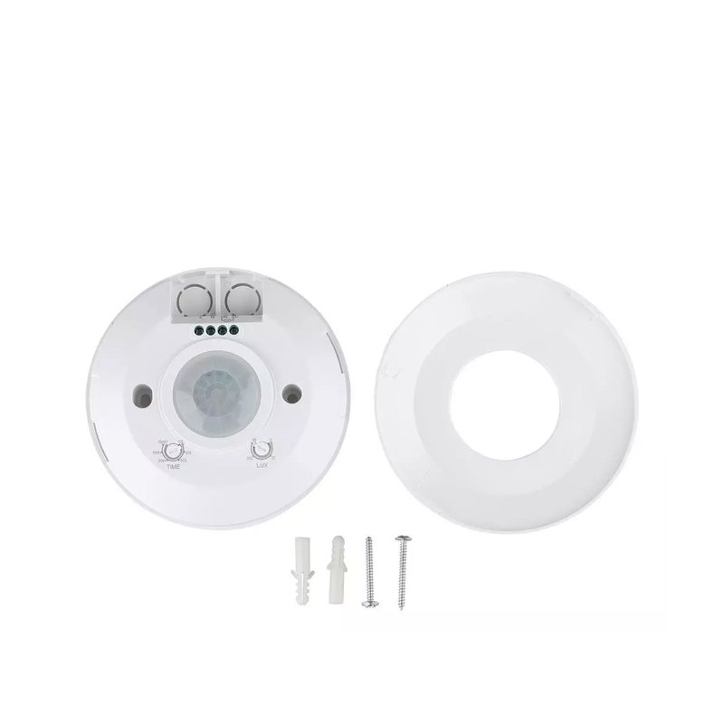 Sensore PIR Movimento e Crepuscolare Timer Da Soffitto Carcassa Bianca 220V 360 Gradi SKU-5086