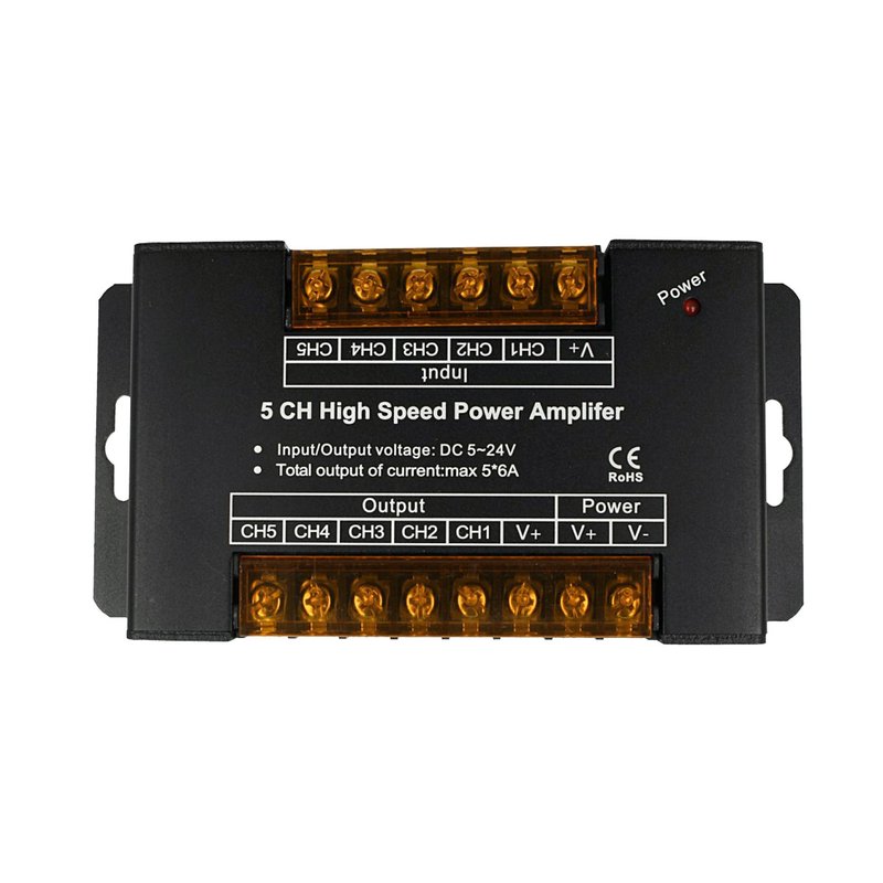 Amplificatore Segnale PWM 5 Canali Per Striscia Led RGBWW RGB+CCT 12V 24V 5X6A AP105