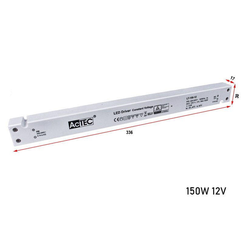 Alimentatore Ultra Slim Sottile 150W 12V Trasformatore CV Per Striscia Led Profili Alluminio