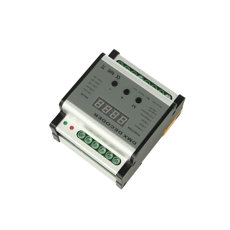 Centralina DMX Decoder Con Rail Guida DIN 4 Canali 12V 24V 5AX4 DMX701